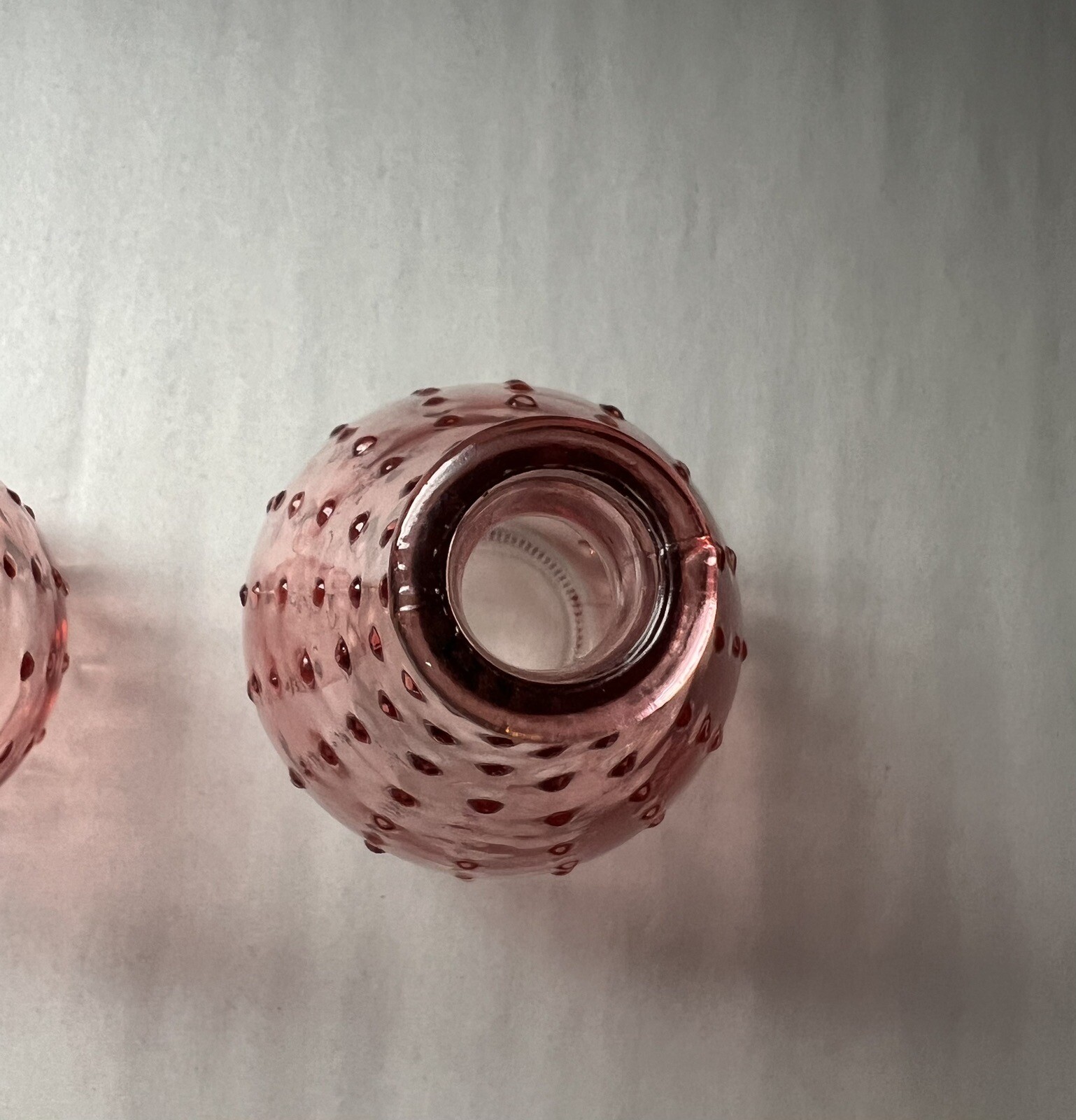 Beautiful Pink Glass Vase Hobnail Pattern 8″ Set Of 2