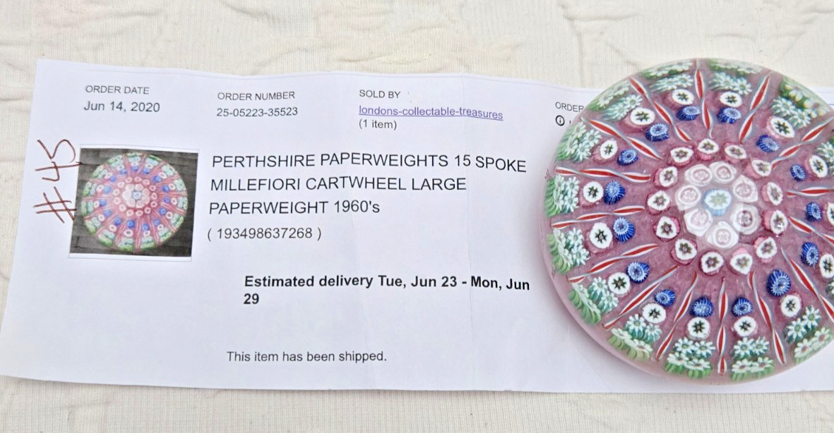 Perthshire 1960s 3″ Millefiori 15-Spoke Cartwheel Paperweight; PW 45