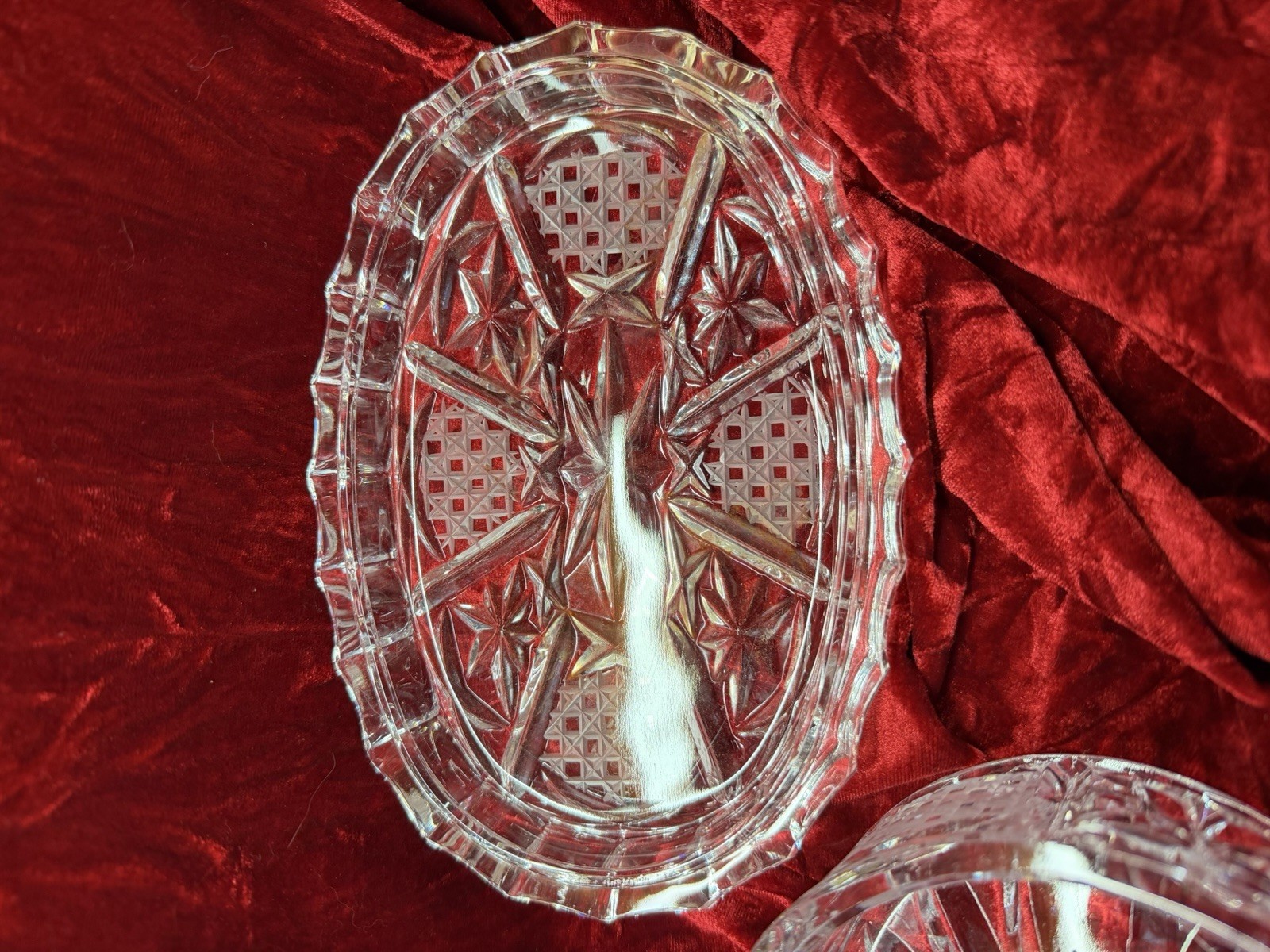 Bohemian Czech Oval Cut Lead Crystal Trinket Box Jewlery Vanity Box- Nice