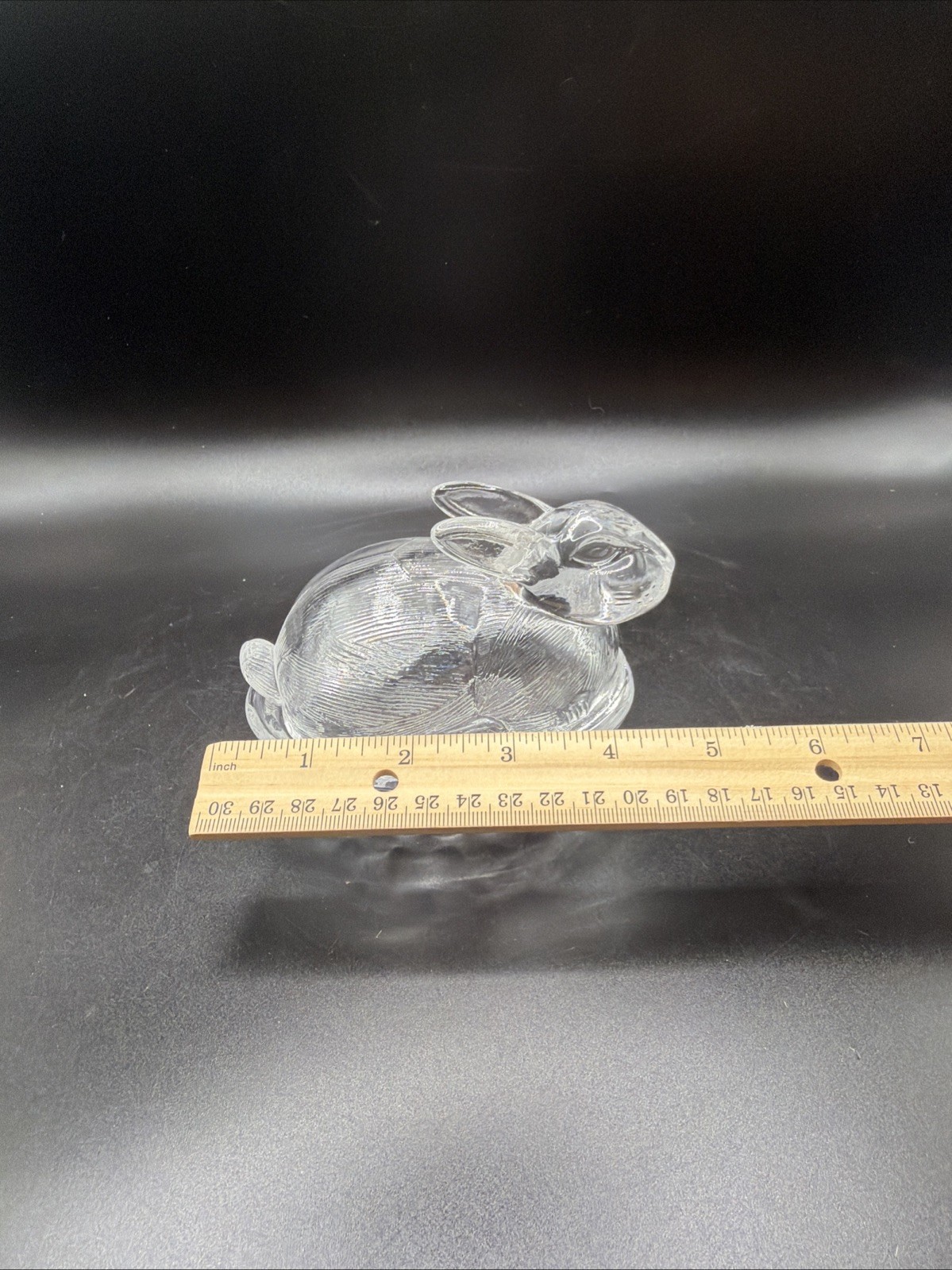 Clear Bunny On Nest Basket Weave Bottom Vintage Candy Dish