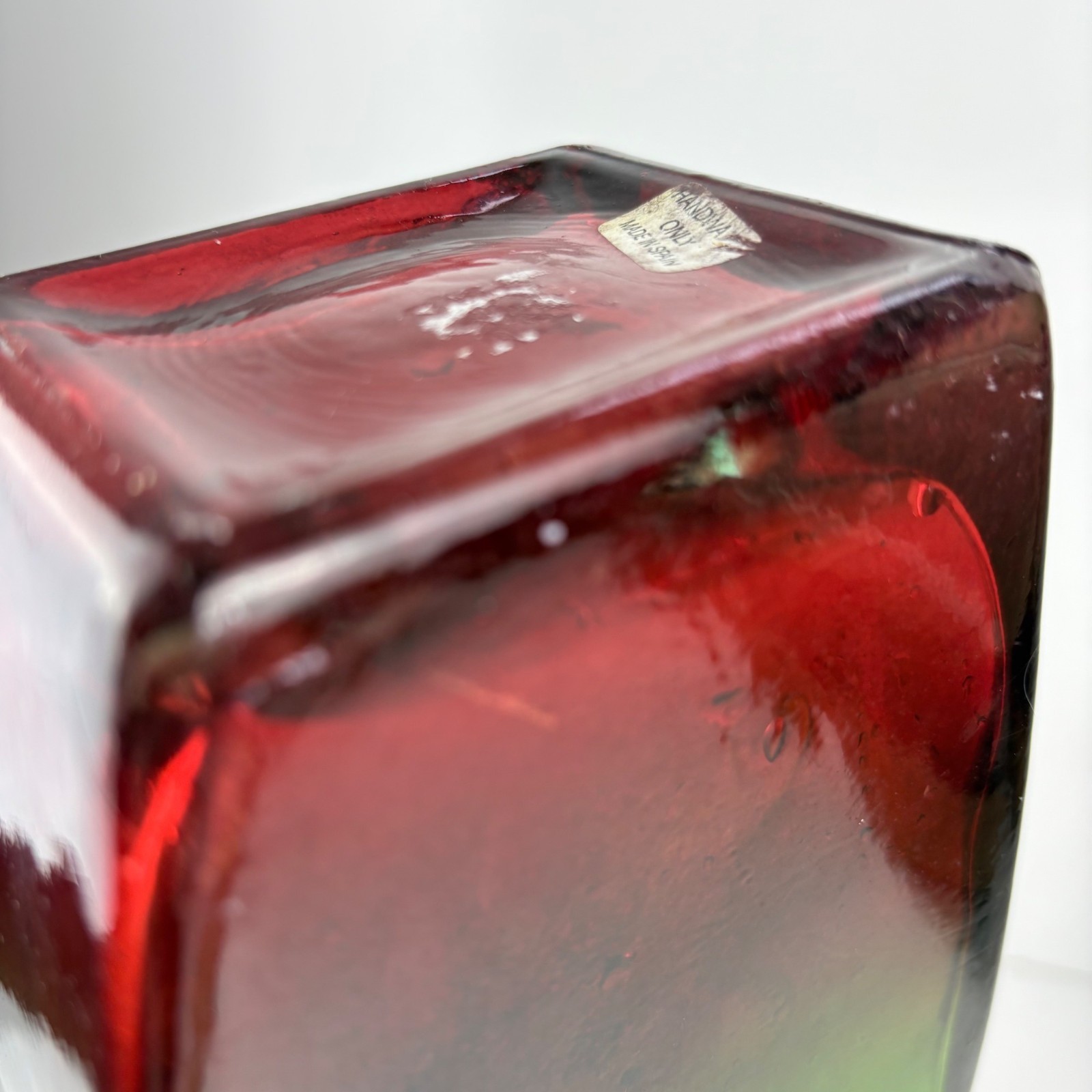Spanish Art Glass Vase Bold Two -Tone Color Gradient Green Red 15″ Heavy Thick