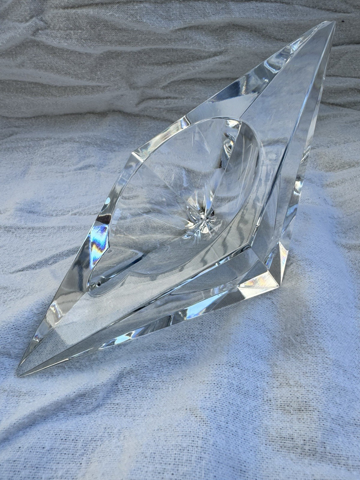 Signed Baccarat France Modern Crystal Geometric Sculpture Art Glass Paperweight