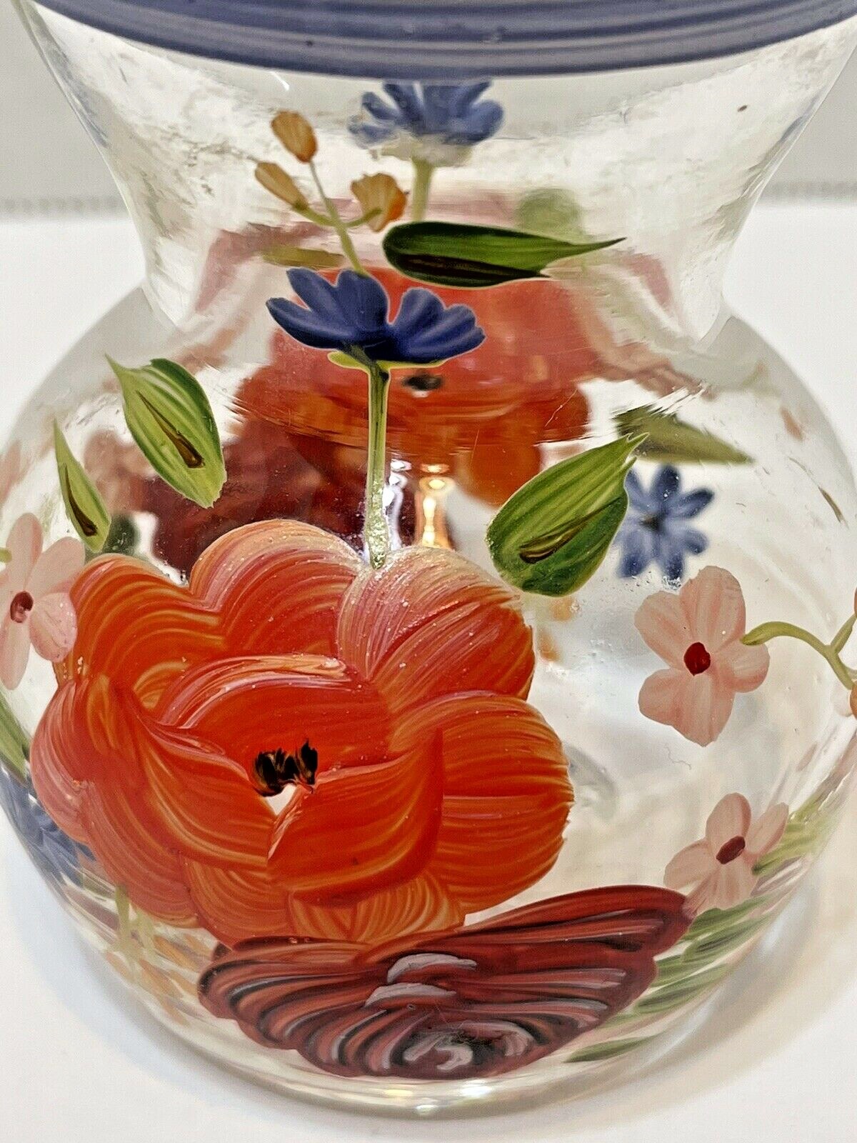 Vintage Small Hand Painted Floral Clear Glass Bud Vase 3 Inches Tall