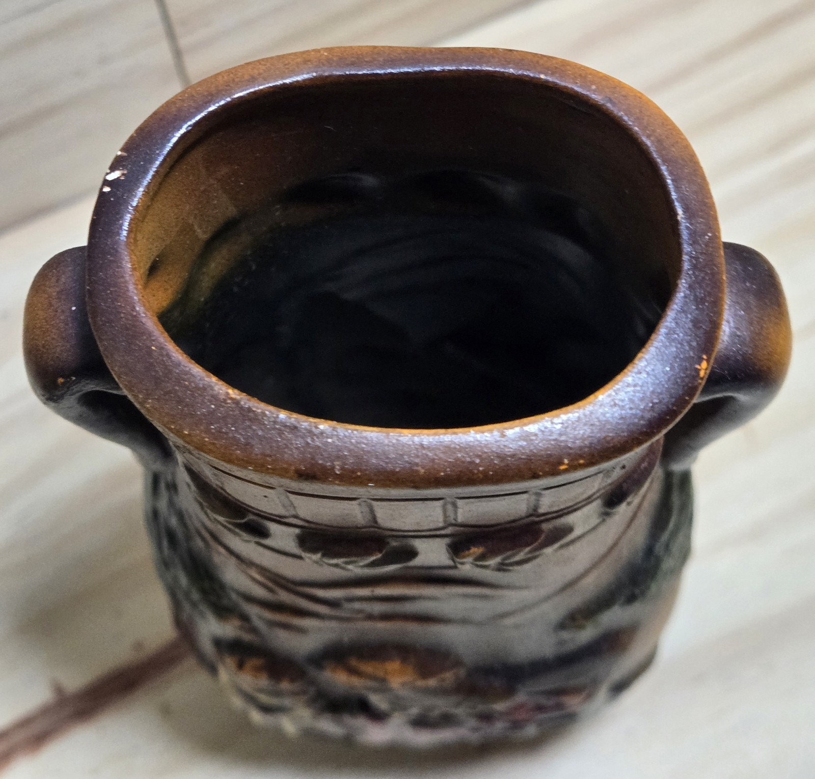 Vintage Norleans Japan Scenic Pottery Vase Planter Cottage Mountain Relief…
