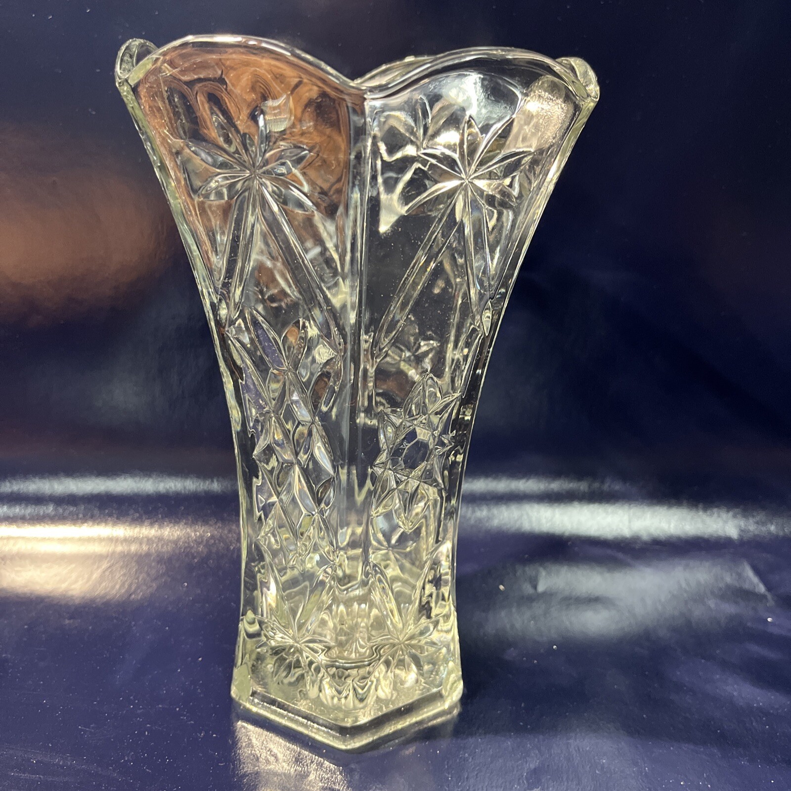 VTG Hoosier Glass Vase Clear 6 Panel #4040 Floral 8” High – T6