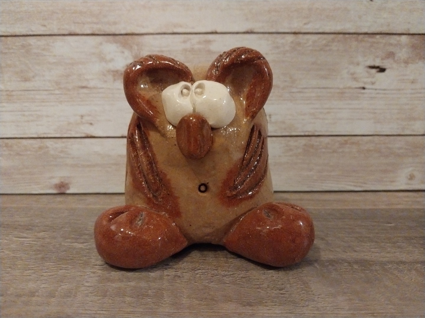 Nancy Hicks Signed Pottery Handmade Whimsical Critter Owl Bird Clay Figure 3”