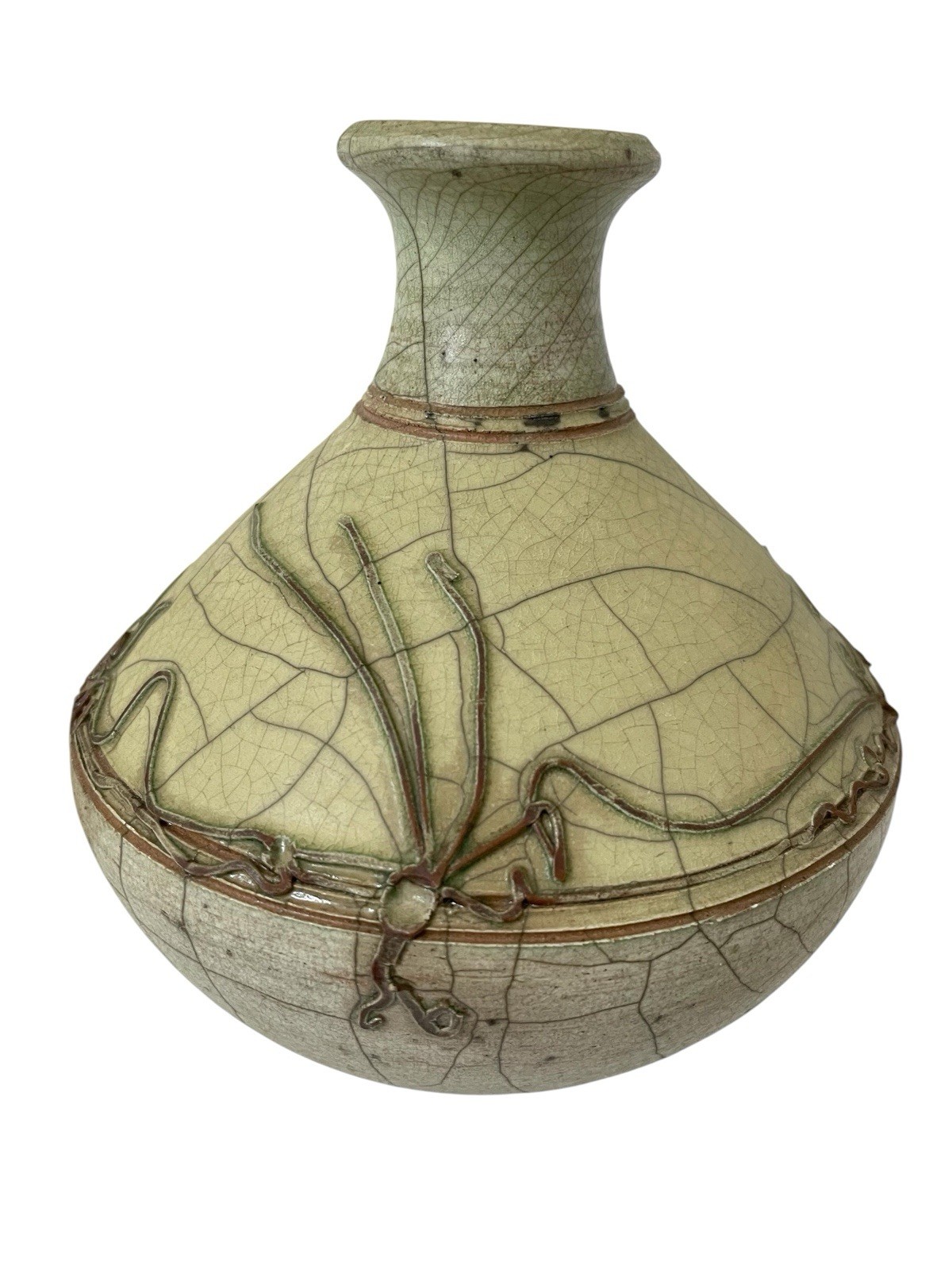 Handcrafted 6” Pottery Raku Vase. Signed Obuti
