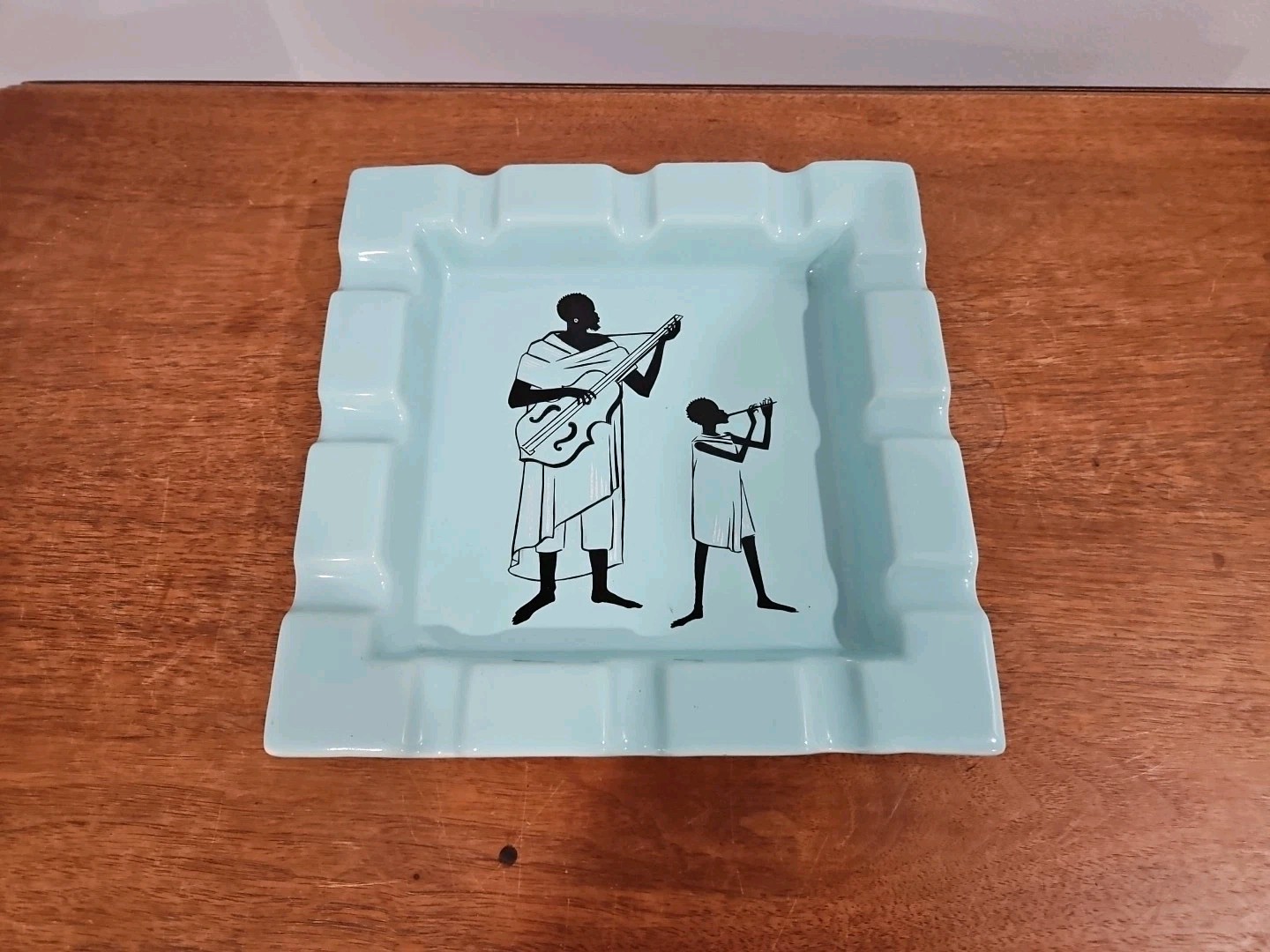 Vintage Drostdy Ware Pottery Ashtray 9” MCM Turquoise South Africa Music EUC