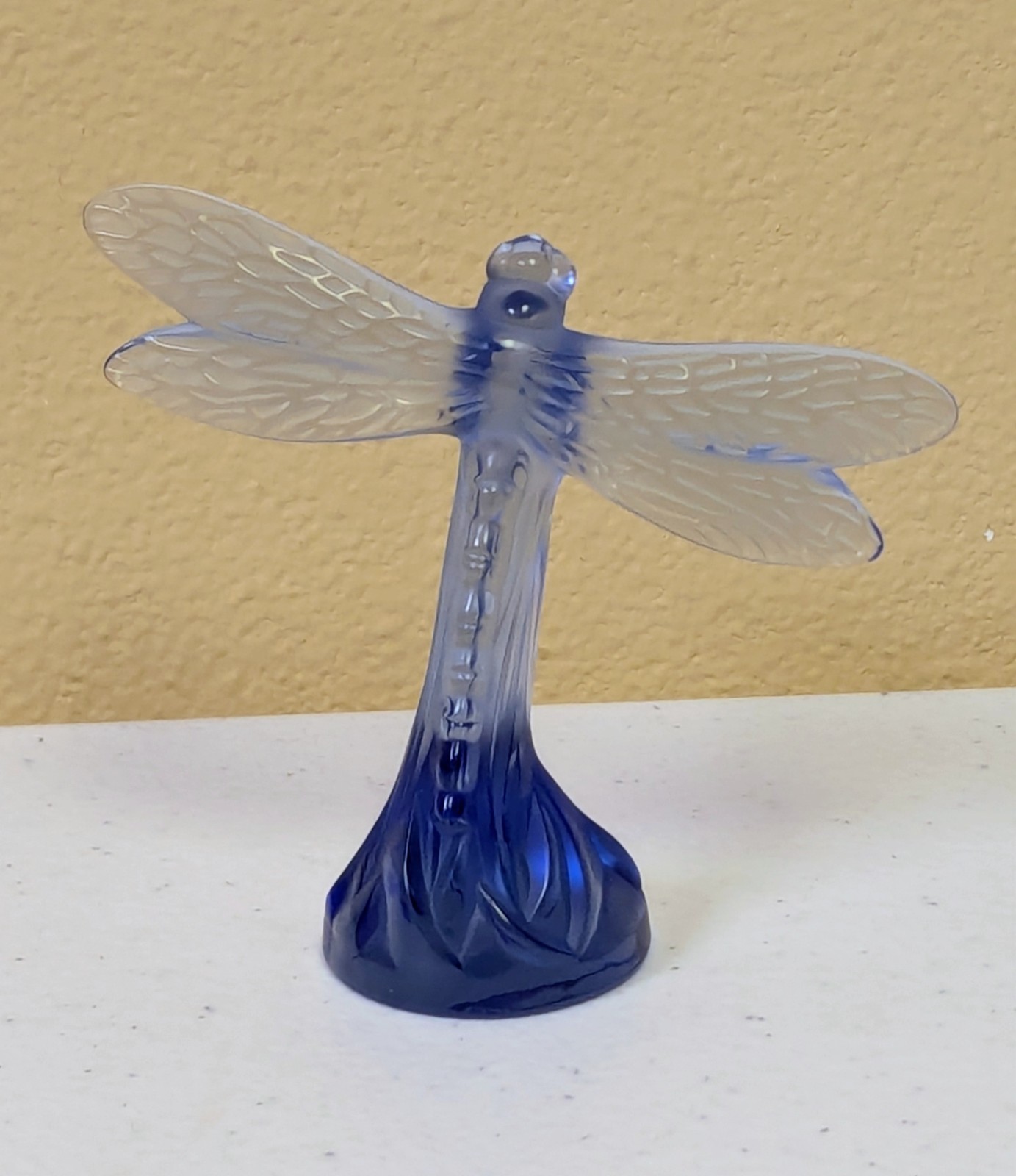 Lalique Crystal Dragonfly Sculpture Figure Blue/Purple