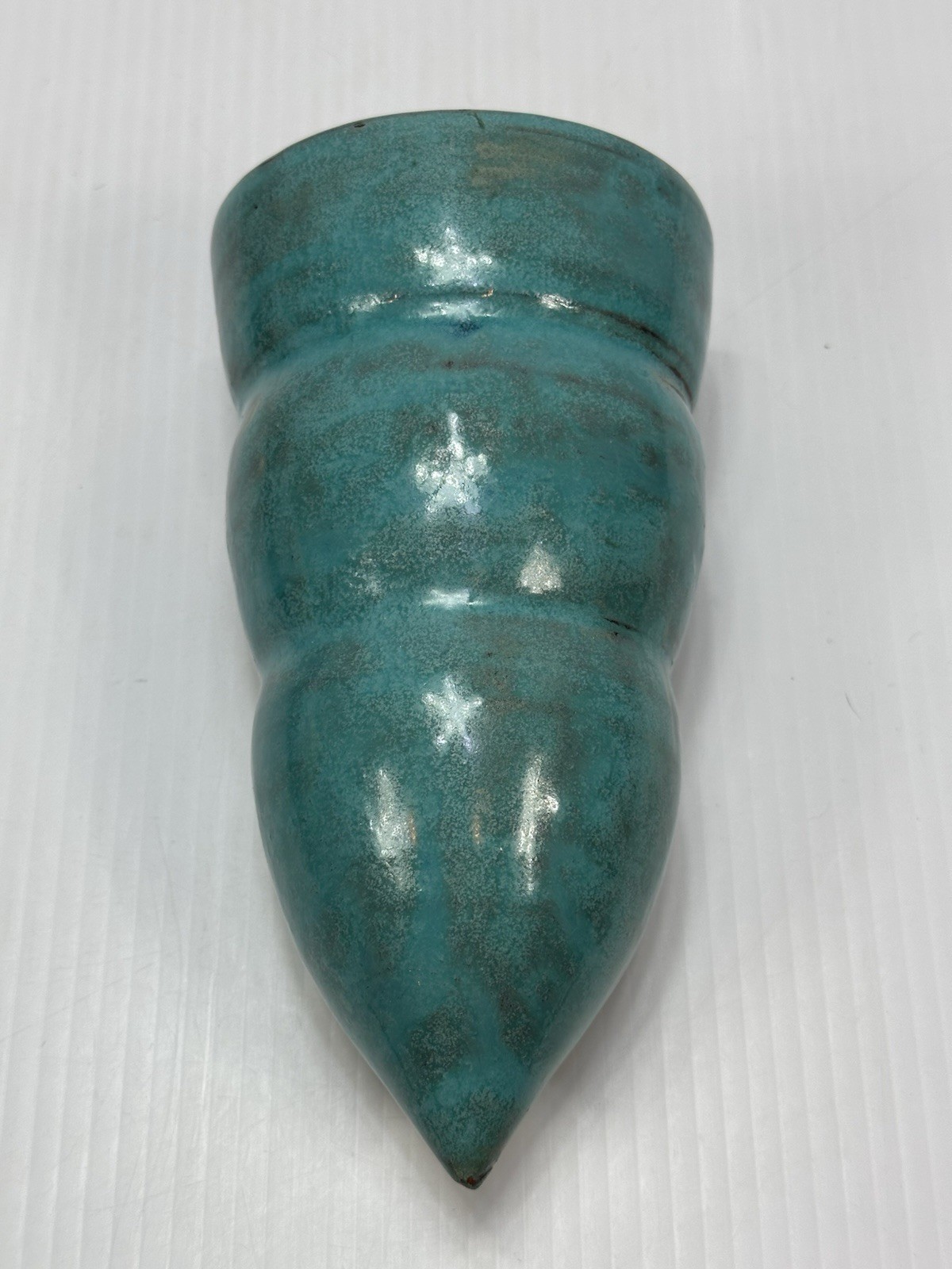 Vintage Art Studio Pottery Wall Pocket Vase 7 3/4” Jade Blue Turquoise Handmade