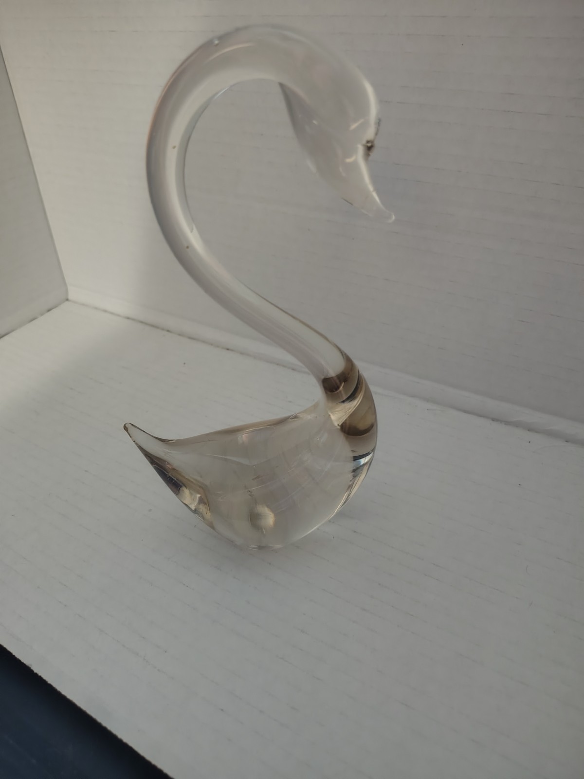 Vtg Maruri Art Glass Swan Figurine Clear Solid Crystal S Curve Bird Sculpture
