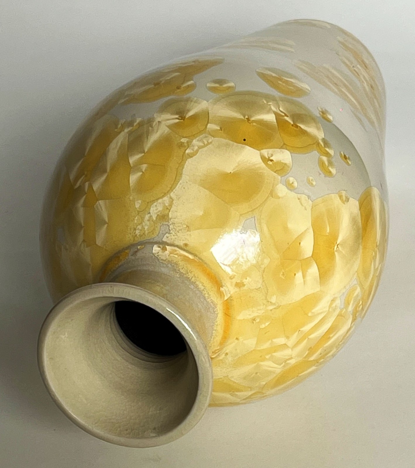 VTG ARTS & CRAFTS MISSION STYLE YELLOW CRYSTALLINE PORCELAIN CERAMIC 12″ VASE