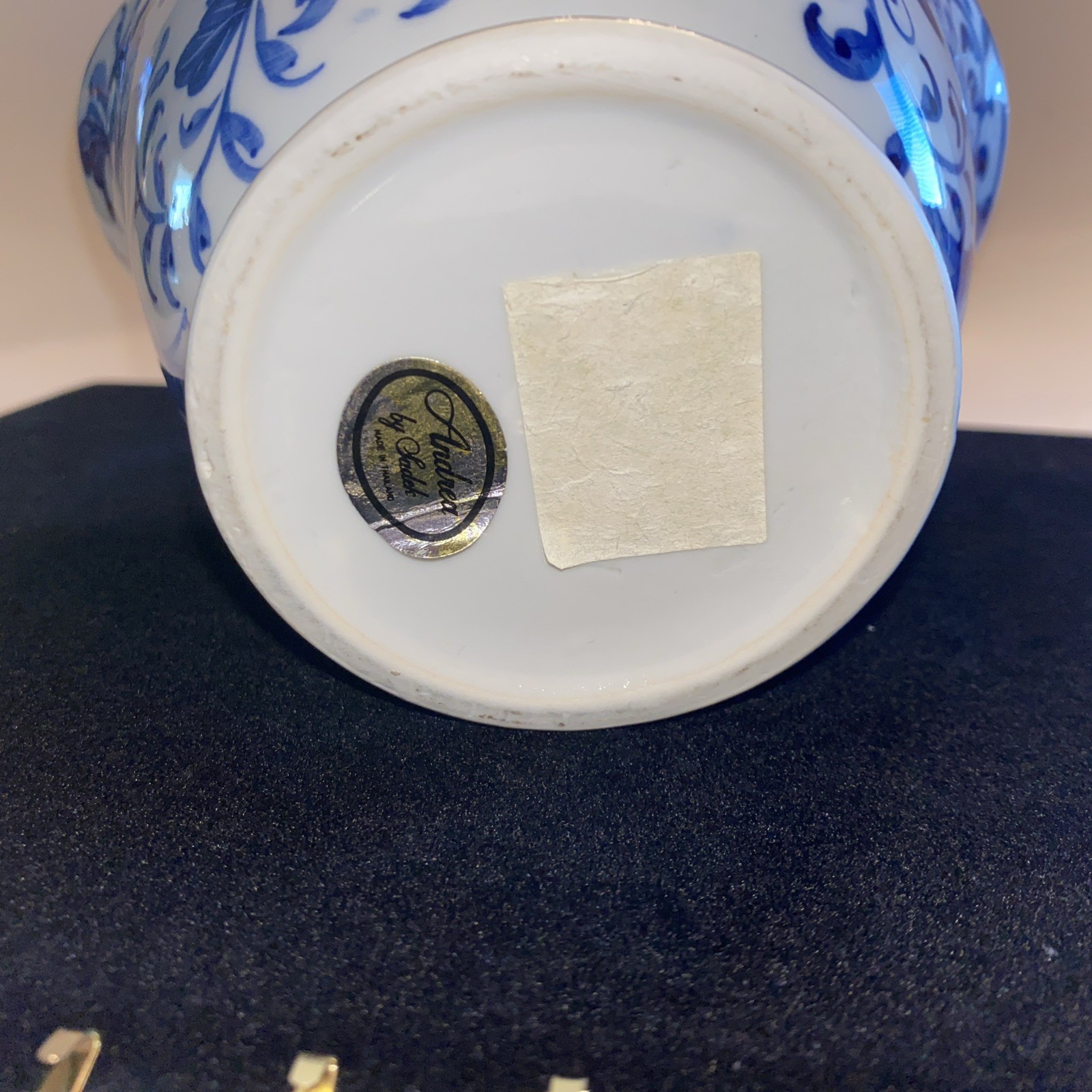 Andrea by Sadek Blue Mum Handled Handpainted Porcelain Basket