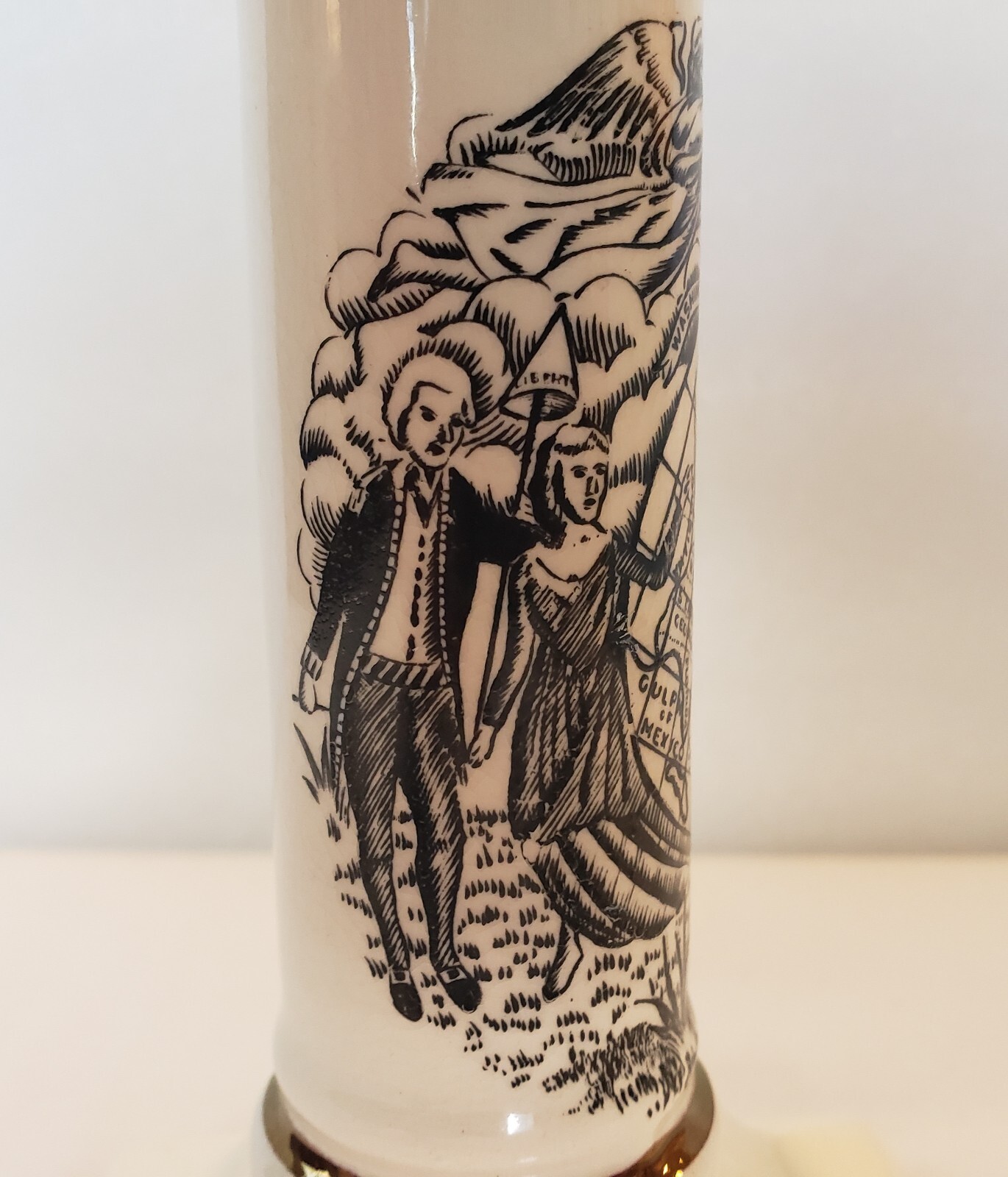 Grays Pottery Candlesticks 6 1/8 Inch Early Americana Scene Set Of 2 Vintage
