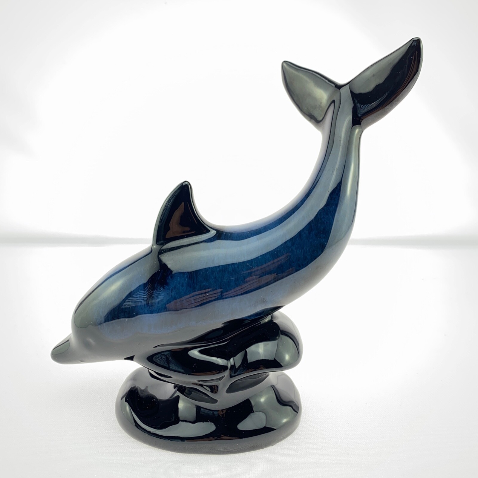 Vintage Blue Mountain Pottery Dolphin Figurine Statue Cobalt Blue Black Glaze
