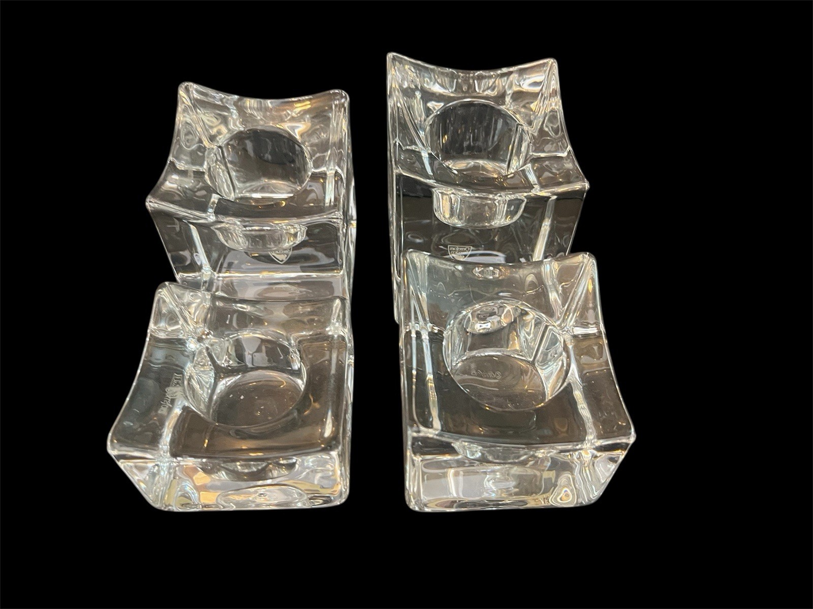 4 Orrefors Graduating Tealight Crystal Candle Holders 2”-4” Heavy! (8 Lbs)
