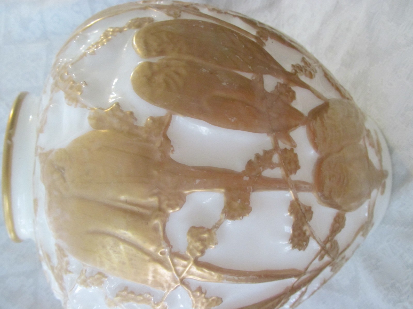 HUGE~Vintage Art Deco Lovebirds Embossed Vase Consolidated~Phoenix Art Glass 11″