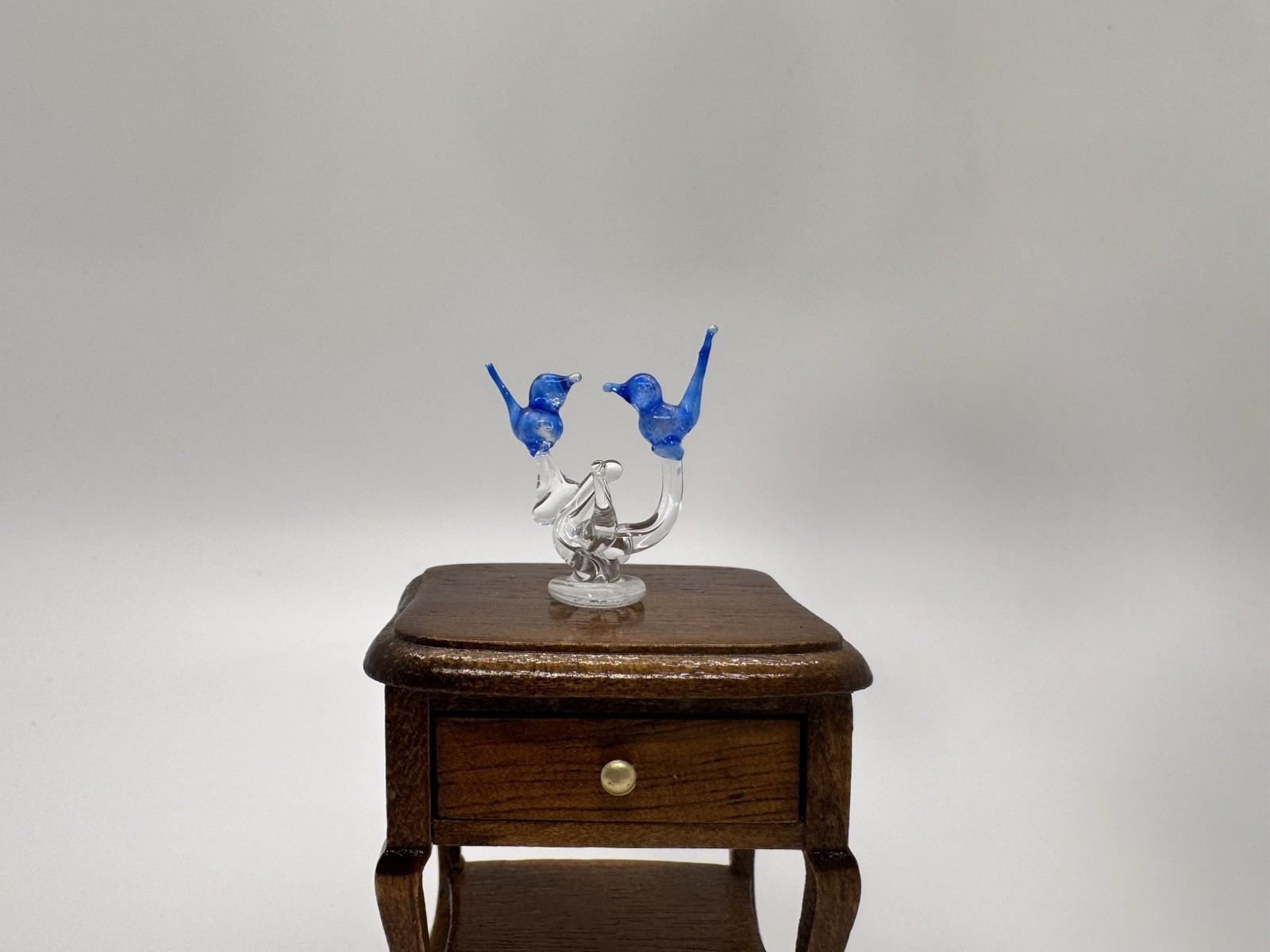 Vintage Art Glass Miniature Blue Birds and End Table