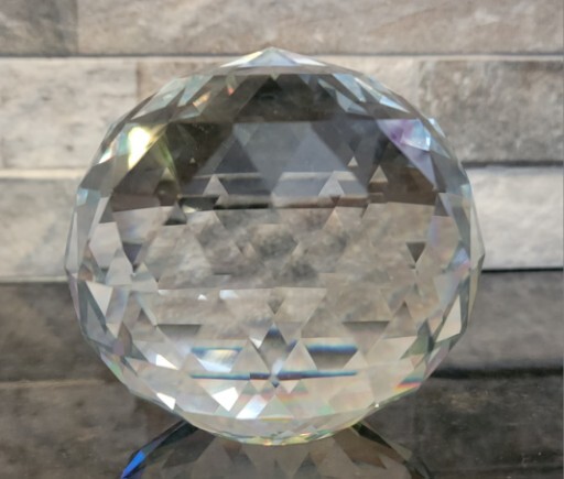 3” Round Orb Cut-Glass Multi-Triangular-Faceted Decorative Paperweight 1 lb 4oz