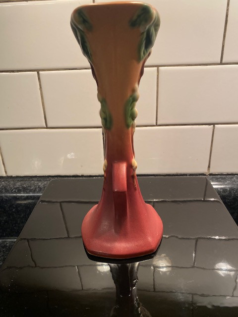 Vintage Roseville Pottery “Snowberry” Bud Vase Dusty Rose and Peach/Pink 7.5 in