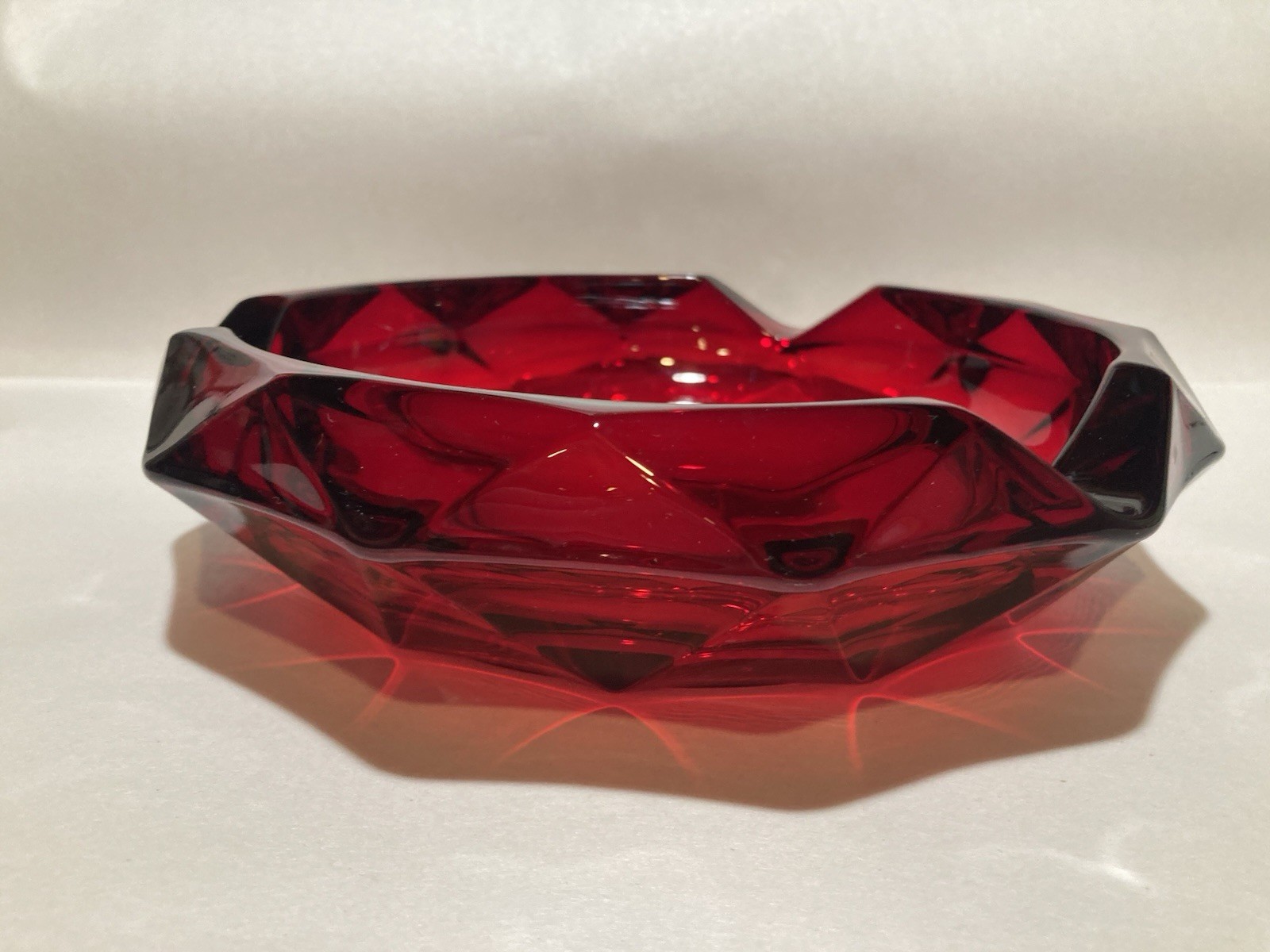 Vtg (MCM) Viking Glass Ruby Red Diamond Point Cigar Ashtray