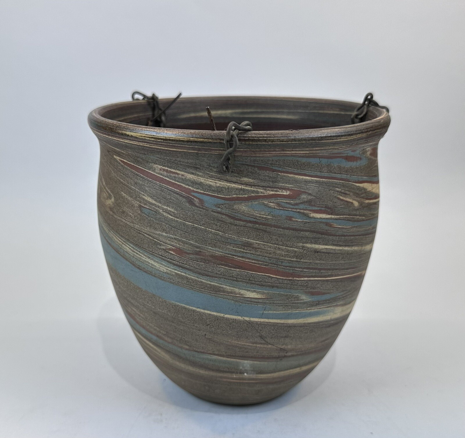 Vintage Evans Pottery Dexter, Mo. Mission Swirl Hanging Basket w/ Chain