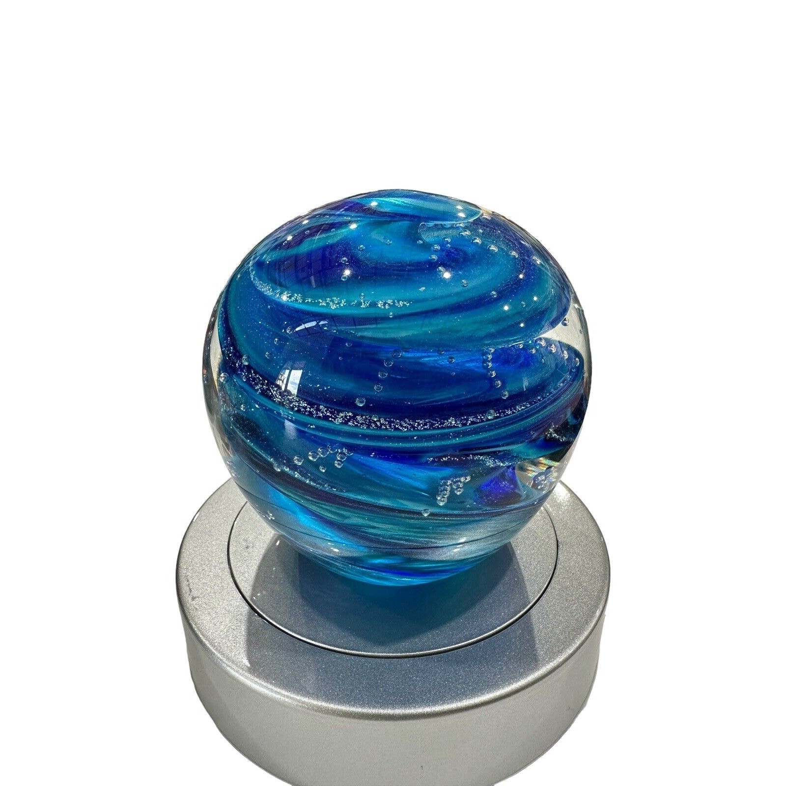 NEW Ocean Water 4” Orb Paperweight Bullicante Bubbles Signed Scotty Garrelts