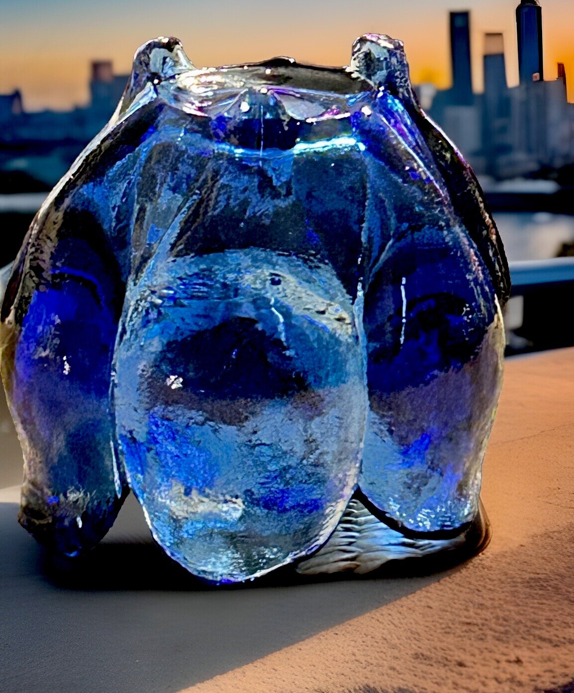 VINTAGE SPAIN DESIGN GUILD Cobalt Blue Heavy Glass Tulip Petal Vase Bowl
