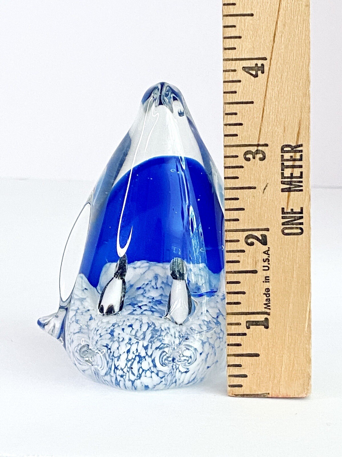 Vintage Murano Style Cobalt Blue Art Glass Penguin w Baby Chicks Babies Sommerso