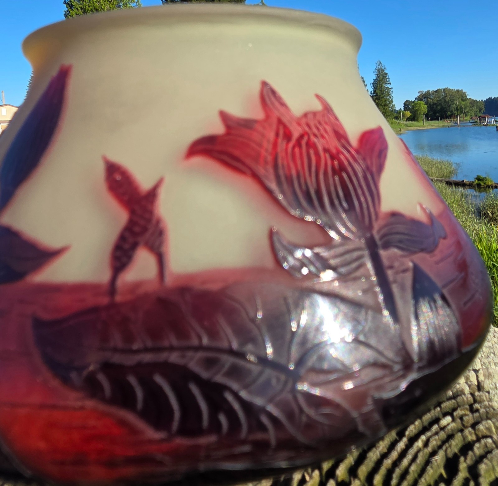 READ DESCRIPTION – 2 Art Nouveau French Acid etched vases D’Argental & de Vez
