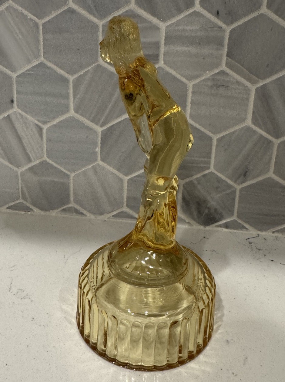 Vintage Imperial Glass Cambridge Bashful Charlotte Venus Rising Nude Lady Amber