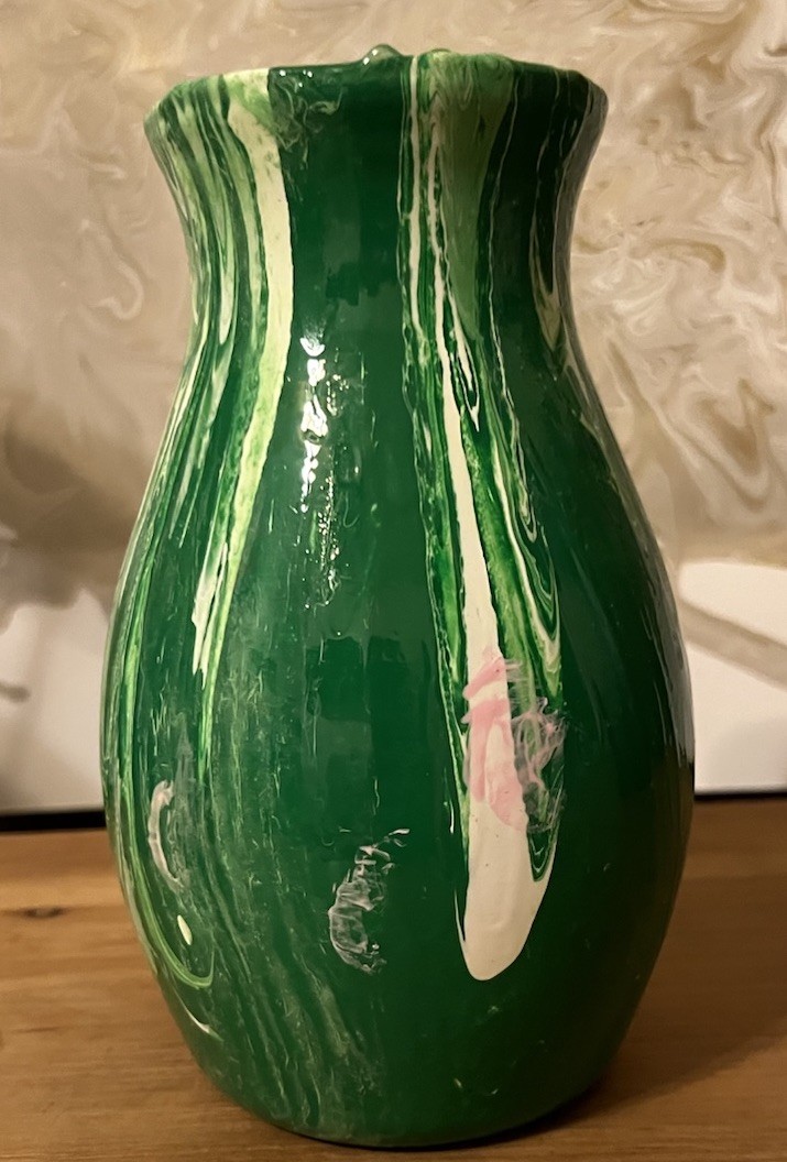 Green White Marbled Glossy glass Vase Decorative Accent Display