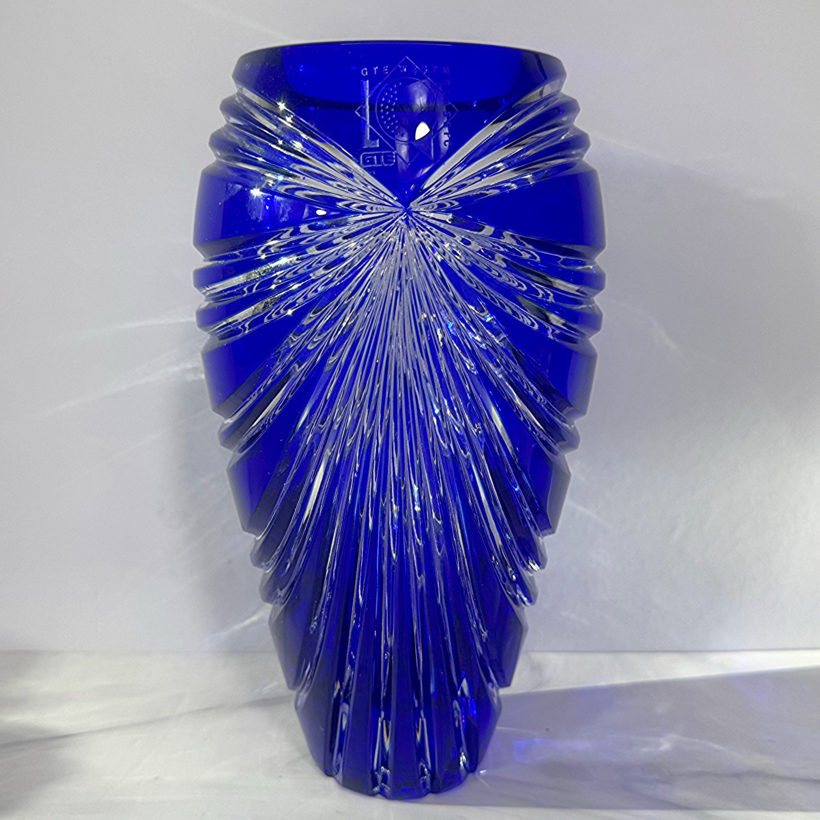 Vintage Mikasa Blue Cut to Clear Crystal Vase 1992 Pro-Am Second Place