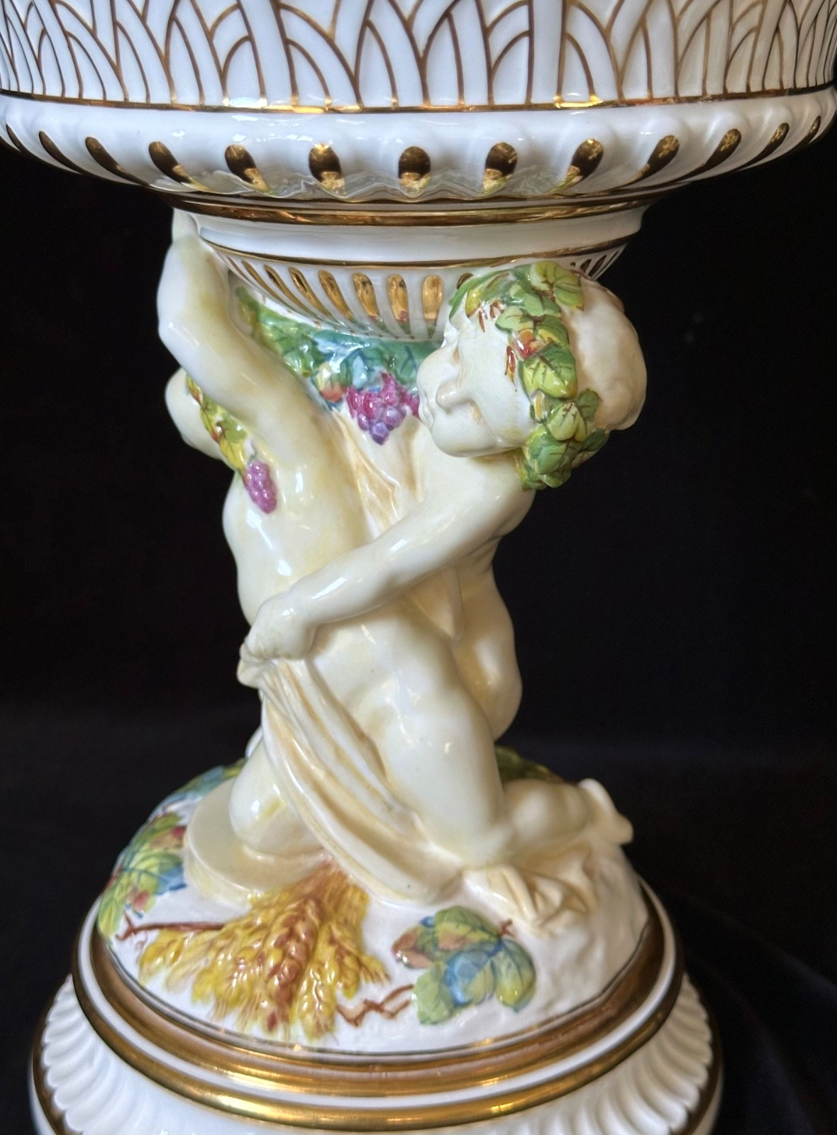ANTIQUE MINTON PORCELAIN Compote Candlesticks Set Putti Gilt Collamore Co. с1895