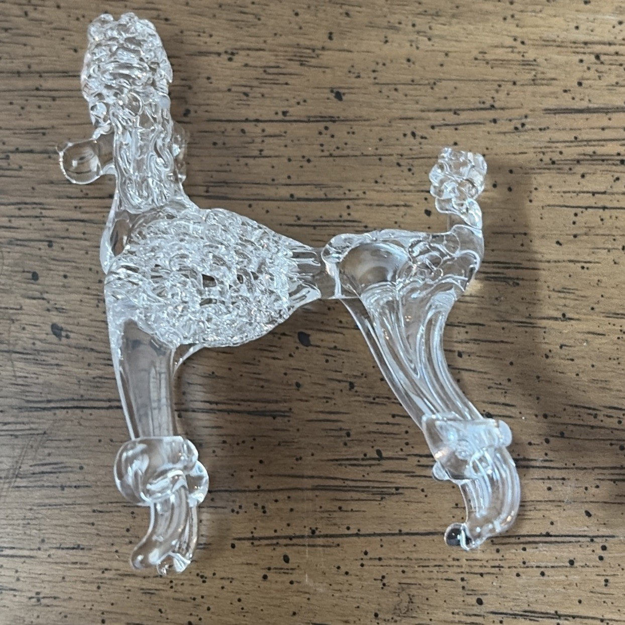 Vintage Hand Blown Art spun Glass Standing Poodle Dog Figurine Clear 3.25″ Tall
