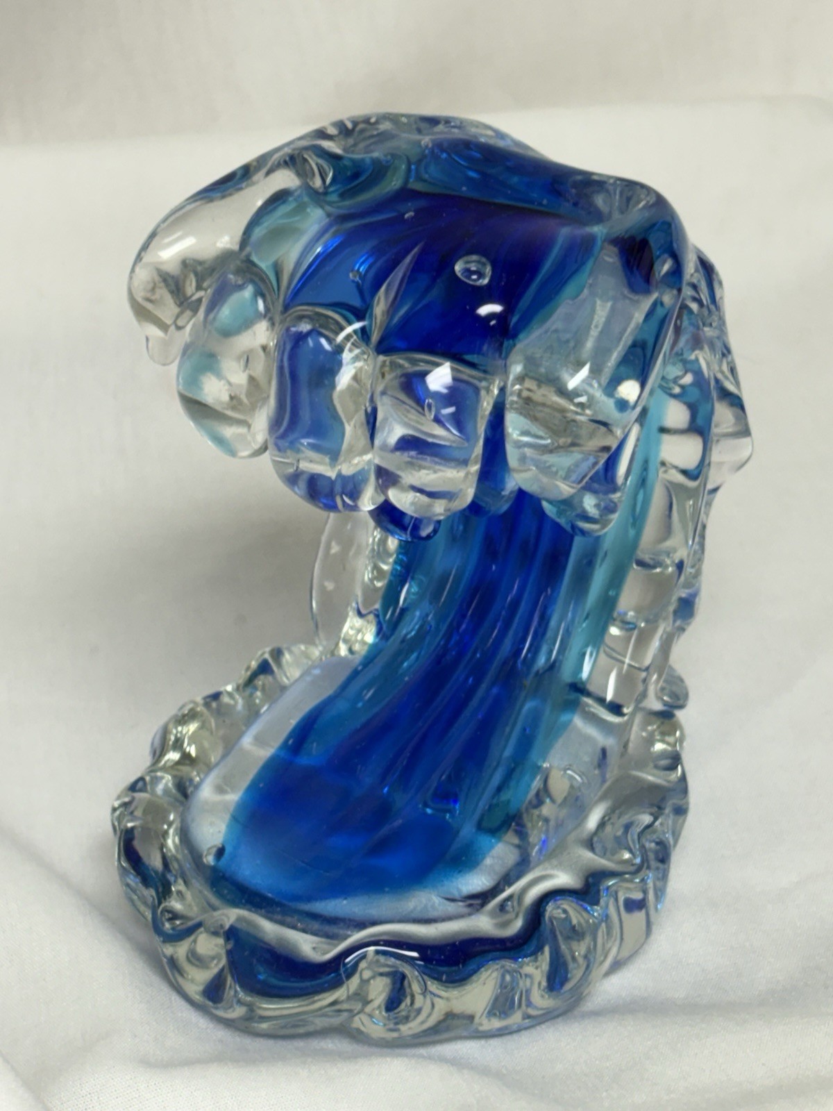 Hand Blow Rolling Ocean Coastal Table Top Nautical Art Glass Decor Blue