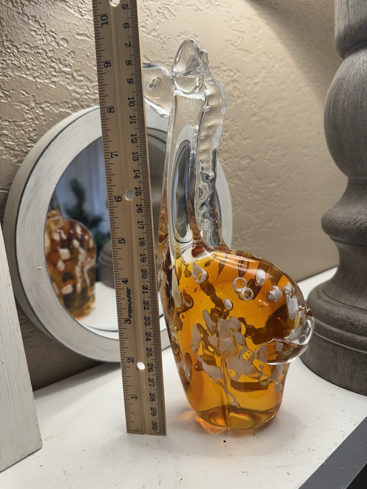Fifth Ave Crystal Amber Bubble Art Glass Giraffes Figurine Murano Style Decor