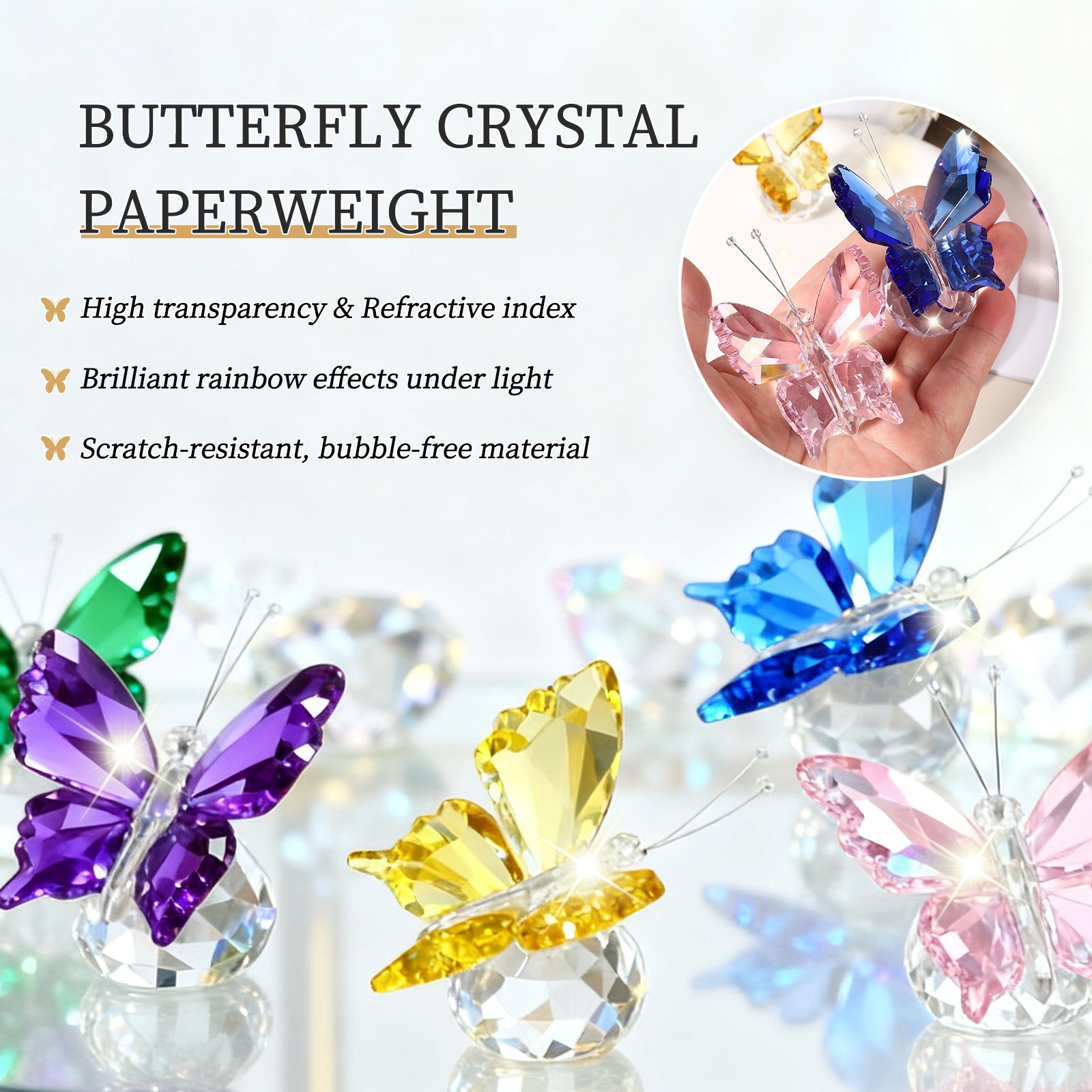 75mm / 3 Inch Butterfly Crystal Paperweight, Yellow