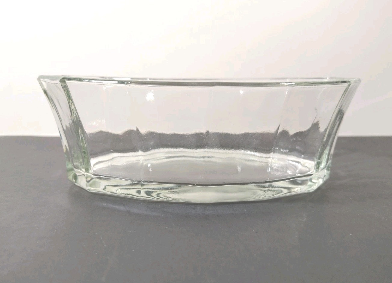 Clear Glass Oval Dish w Paneled-Fluted Sides 7 5/8″ L × 5 1/4″ W × 2 1/4″ D MCM