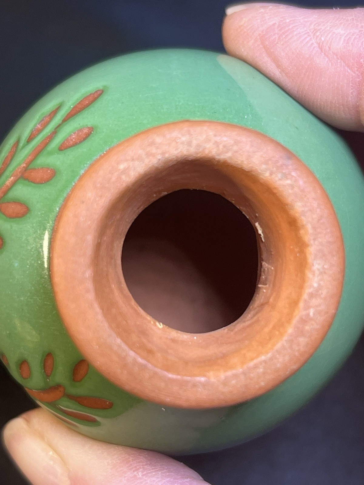 Vintage 2 7/8’’ Red ware Redware pottery Clay Glazed Floral small vase