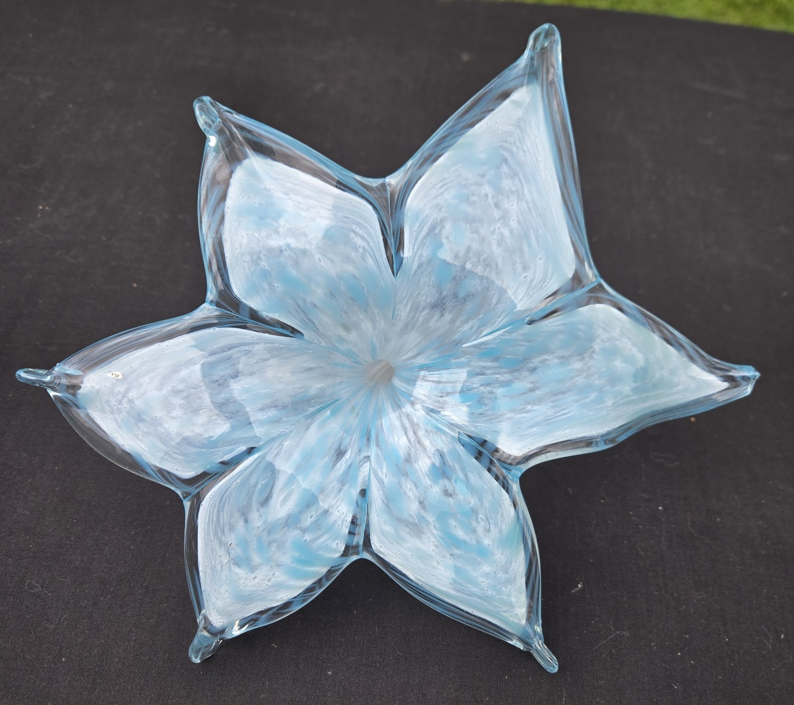 Beautiful Large Blue White Murano Art Glass Flower Shelf Table Decor MCM Italy