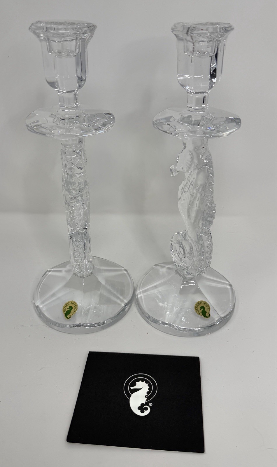 Waterford Crystal Seahorse 11 1/2 in. Candlestick Holders Pair Coastal Luxury