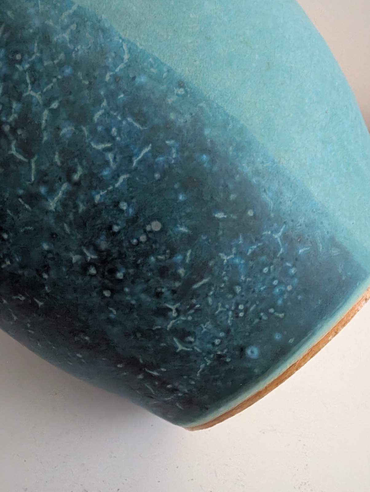Studio pottery vase turquoise gradient textured matte glaze hand thrown signed
