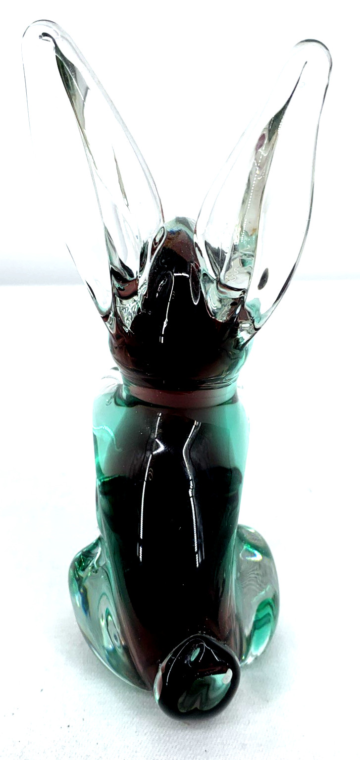 Murano Art Glass Bunny Rabbit Green Purple Long Ear 6″ Derpy Vintage
