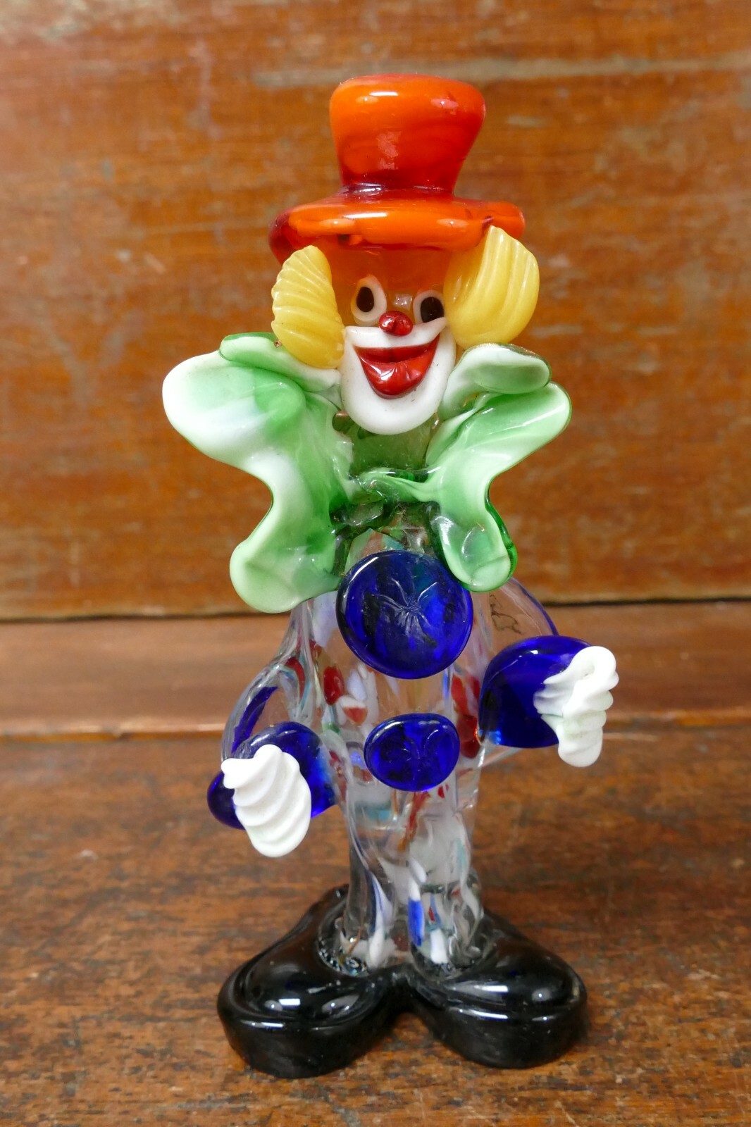Vintage Murano Hand Blown Art Glass Clown Figurine Paperweight Italy 7 1/4” Tall