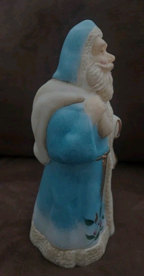 Fenton Art Glass Blue, White Gold Accents Christmas Santa Claus