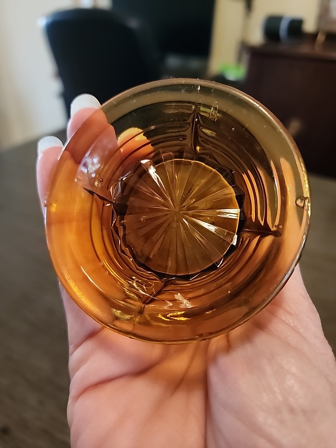 Vintage Amber Glass Ripple Drapery Swung Vase 10 3/4″ Tall