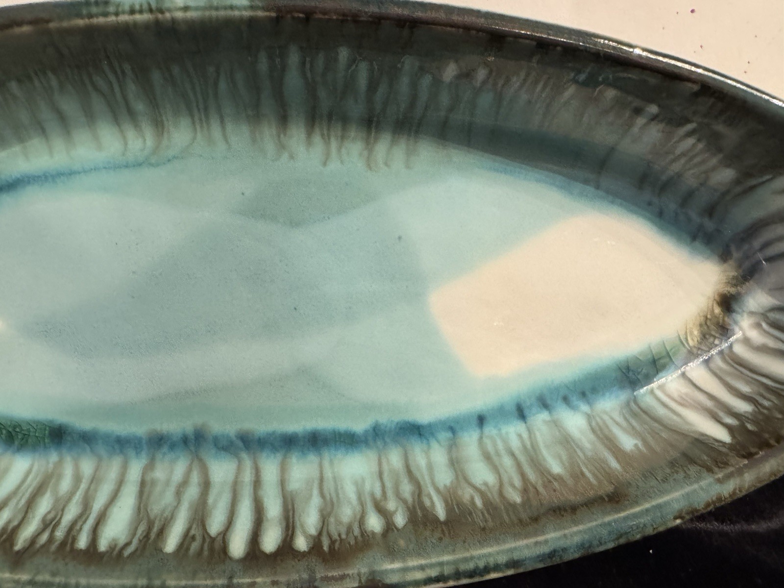 Edgecomb Pottery Maine Dory Baker Server Tray Sea-glass Colored Glaze 15.5”x6.5”