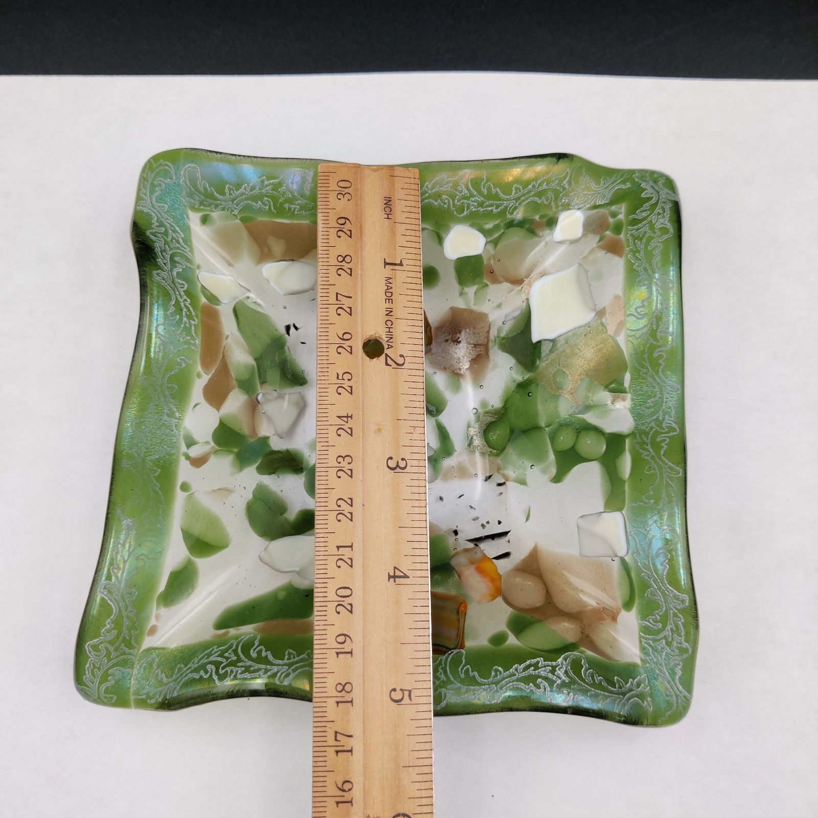 Vintage MCM Fused Glass Trinket or Ash Tray Set Signed Unique!