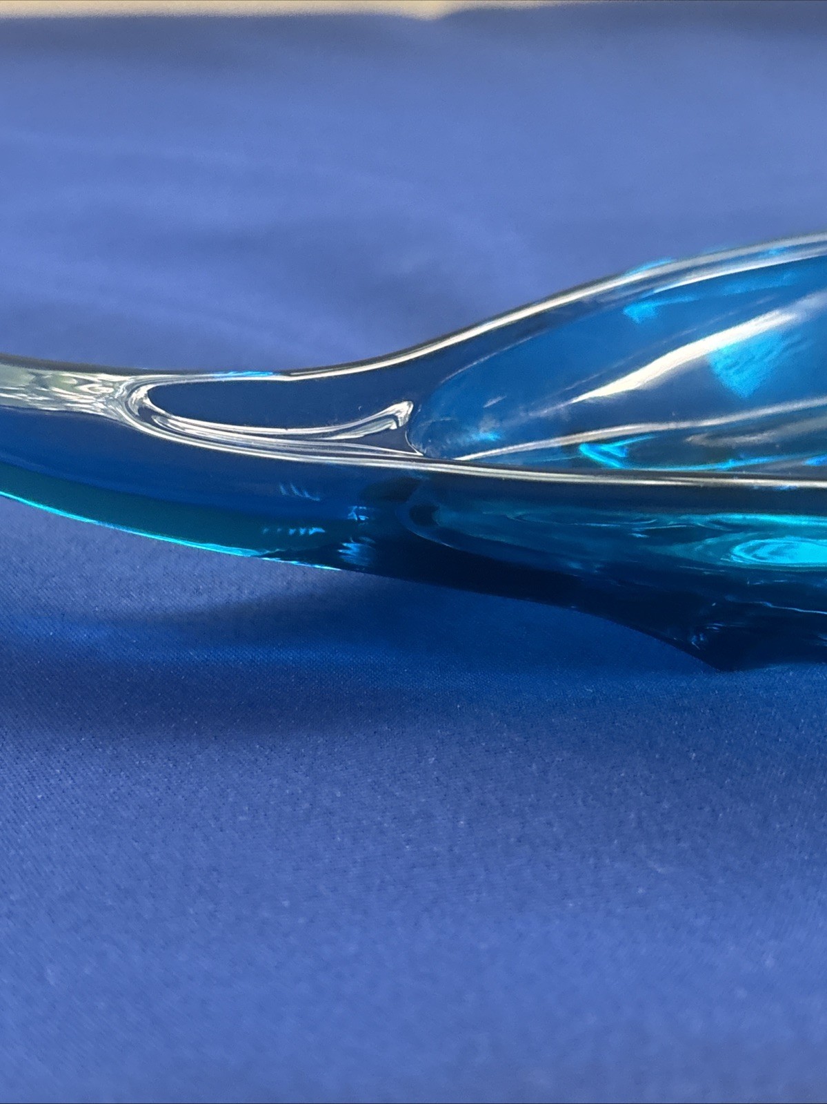 Vintage Viking BLUE Glass Alligator Ashtray Trinket Mid Century MCM 11”